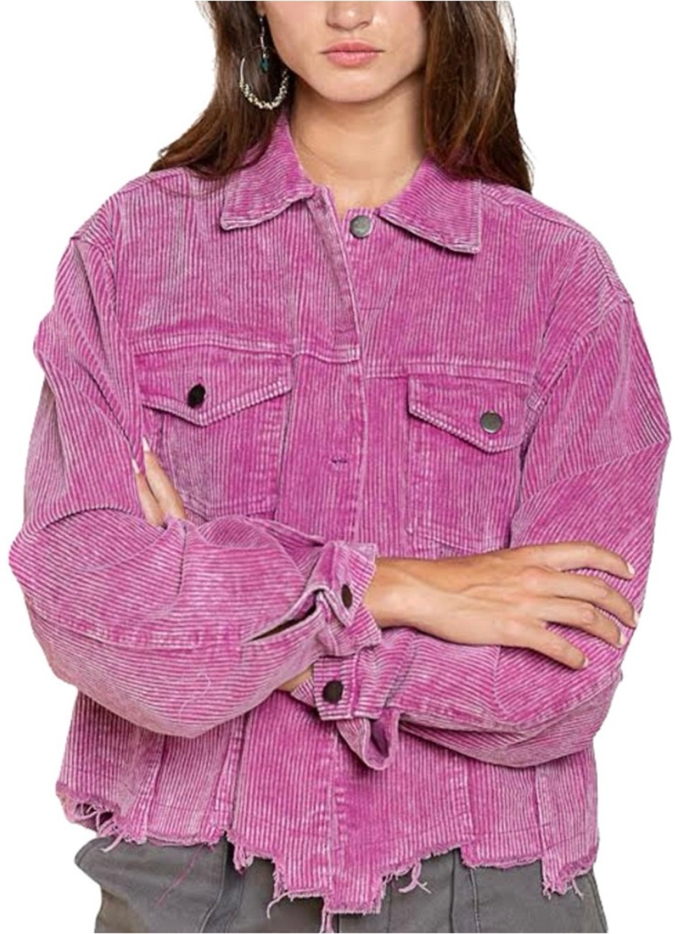 Sz L POL Pink Magenta Boho Corduroy Jacket 100% cotton